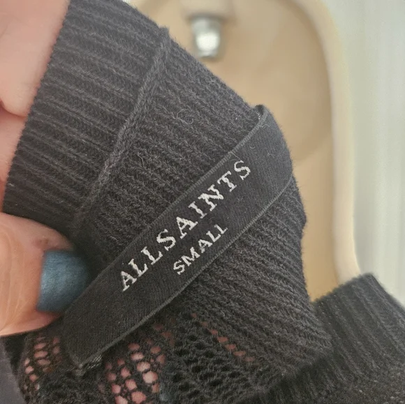 All Saints Sheer Striped Stretcg Black Knit Detail Top - Picture 4 of 7